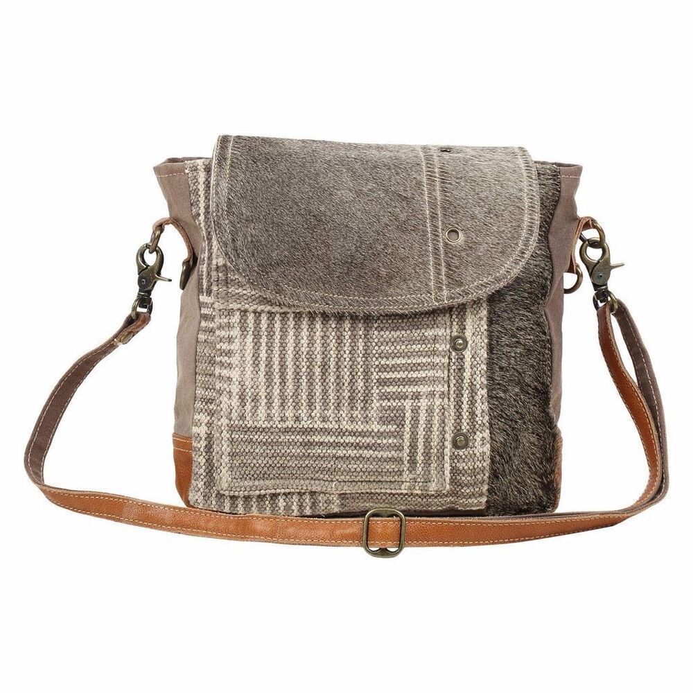 Myra Edge Flap Leather Canvas Shoulder Crossbody Purse Bag